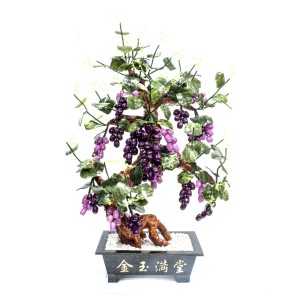 Beautiful Vintage Chinese Artificial Jade Grape Violet Pink Bonsai Tree With Marble Big YJH-GRPS12