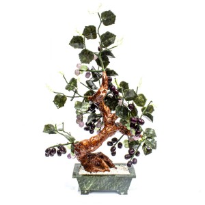 Beautiful Vintage Chinese Artificial Jade Grape Violet Pink Bonsai Tree With Marble Big YJH-GRPS13