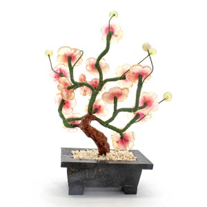 Beautiful Vintage Chinese Artificial Jade Pink Red Plum Blossom Flower Plant On Marble Small YJH-PLUM01
