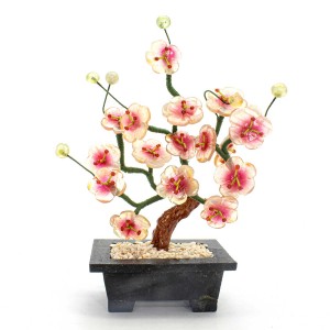 Beautiful Vintage Chinese Artificial Jade Pink Red Plum Blossom Flower Plant On Marble Small YJH-PLUM01