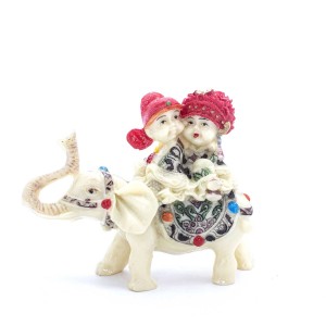 Porcelain Handmade Colorful Elephant With Kids Figurine Statue Small - YJLB-ELF01