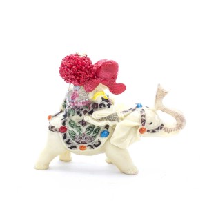 Porcelain Handmade Colorful Elephant With Kids Figurine Statue Small - YJLB-ELF01