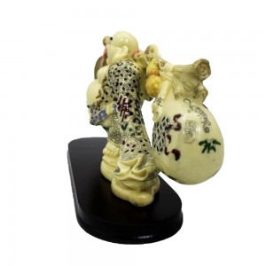 Porcelain Handmade Colorful Travelling Buddha With Staff Holding Big Coin and Sack of Wealth -  YJLBSTNCN