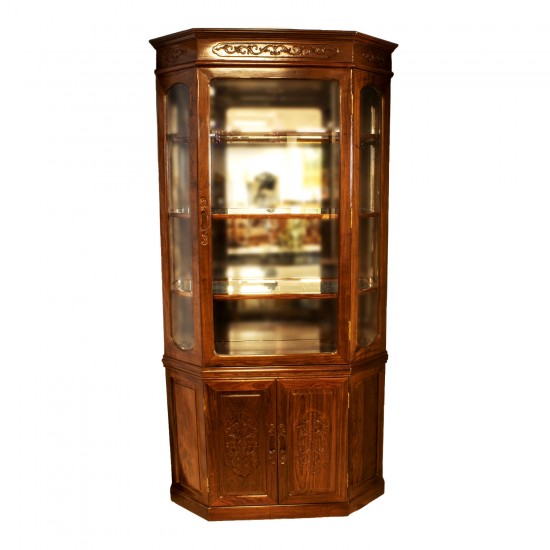 Rosewood Diamond Shape Display Cabinet French Flower Carvings Natural Finish - YS-NO717