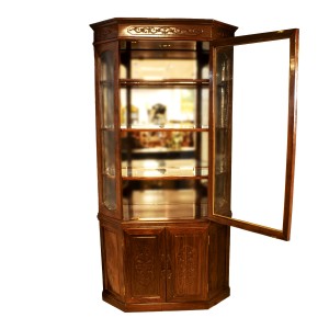 Rosewood Diamond Shape Display Cabinet French Flower Carvings Natural Finish - YS-NO717