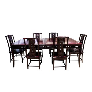 Dark Cherry 7 Piece Elegant Oriental Dining Table Set Corner Round Rectangular Shape - YSN0617