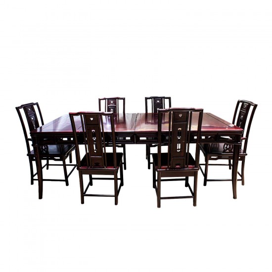 Dark Cherry 7 Piece Elegant Oriental Dining Table Set Corner Round Rectangular Shape - YSN0617