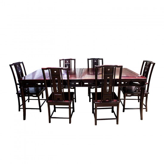 Dark Cherry 7 Piece Elegant Oriental Dining Table Set Rectangular Shape - YSN0617