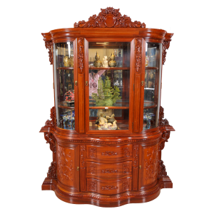 Solid Rosewood Natural 68" Curve Shape Display Cabinet - DF-B018W