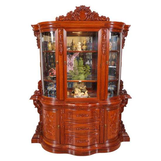 Solid Rosewood Natural 68" Curve Shape Display Cabinet - DF-B018W
