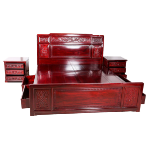  Solid Rosewood Queen Size Bed  with Two Nightstand Dark Cherry Finish - D-A10