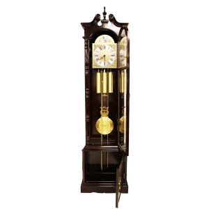 Rosewood Grandfather Clock With 3 Side Glass Cabinet  Dark Cherry LK94-000454