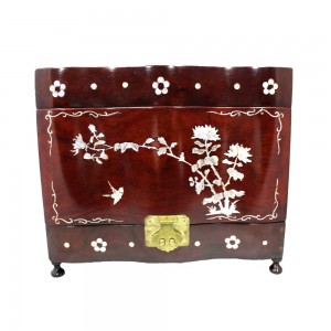 Oriental Rosewood Jewelry Box with Mother Of Pearls Inlaid Open Three Side for Jewelry and Precious Ornaments Cherry Finish with Gold Brass Metal Hinges CBJB-001