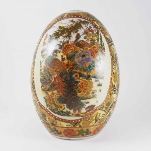 Vintage Satsuma Egg, Satsuma Pottery Egg Of 6 Inch Size With Handpainted  Chinoiseries, Painted Ceramic Porcelain Egg Form Decorative Accessory, Detailed With Peacock, Floral Blossoms CHE6-03