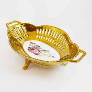 Vintage Style Fruit Basket Snack Tray With Gold Finish For Home Decoration Stable Base CPFBGD-01