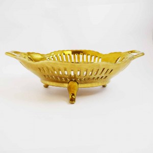 Vintage Style Fruit Basket Snack Tray With Gold Finish For Home Decoration Stable Base CPFBGD-01