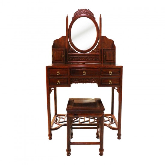 Solid Rosewood Dressing Table and Stool Single Mirror Natural Finish LK-120CL