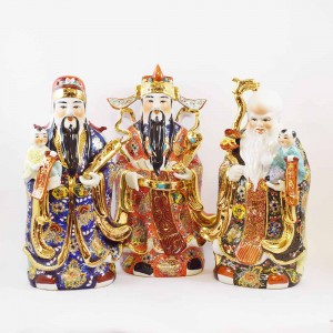 Porcelain Multicolored Fengshui FUK LUK SAU Represents Good Luck,  Authority, Youth and Immortality 