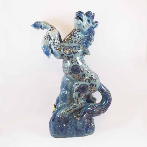 Fengshui Ceramic 1.8 Ft Galloping Horse in Victory Posture Blue Color