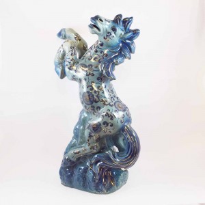Fengshui Ceramic 1.8 Ft Galloping Horse in Victory Posture Blue Color