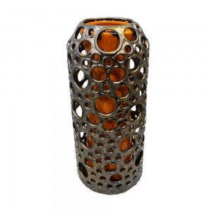 Asian Art Hand Crafted Reticulated Double Wall Porcelain Vase Golden Brown LK12V-BGDV01