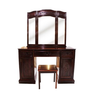 Vintage Antique Dresser Vanity Table & Stool Trifold/Three 3 Panel Mirror Light Cherry Finish LK65-7300038P