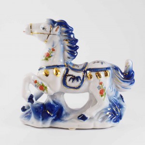Vintage Porcelain Horse Figurines Mustang Set Of Horses Blue And Gold Ceramic Horse Statue Set Of 4 Horse LKCN-4H01