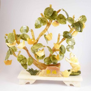 Handmade Artificial Jade Feng Shui Gold Ingot Money Tree Bonsai Hardstone Gemstone Decor YJH-MT01