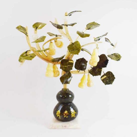 Beautiful Vintage Chinese Jade Wu Lou Feng Shui Tree  with Marble Wu Lou at Base YJH-MT02