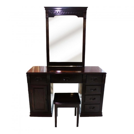 Solid Rosewood Single Mirror Dressing Table and Stool Dark Cherry Finish YS-636 DRT