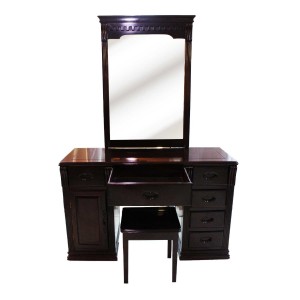 Solid Rosewood Single Mirror Dressing Table and Stool Dark Cherry Finish YS-636 DRT