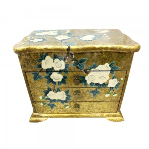 Oriental Lacquer Finish Jewelry Box with Flower and Birds Painting Gold & Green Color YSYDB01