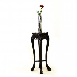 Solid Rosewood Handcrafted Curve Flower Stand with Mother of Pearls inlaid and Tiger Legs Dark cherry finish - LK 95-000254