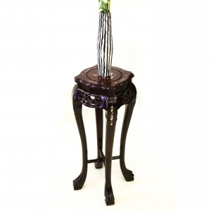 Solid Rosewood Handcrafted Curve Flower Stand with Mother of Pearls inlaid and Tiger Legs Dark cherry finish - LK 95-000254