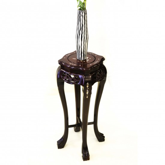 Solid Rosewood Handcrafted Curve Flower Stand with Mother of Pearls inlaid and Tiger Legs Dark cherry finish - LK 95-000254