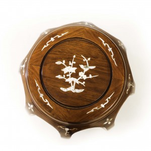 Solid Rosewood Small Drum Stool with Mother of Pearls Inlaid Natural - LPK DS