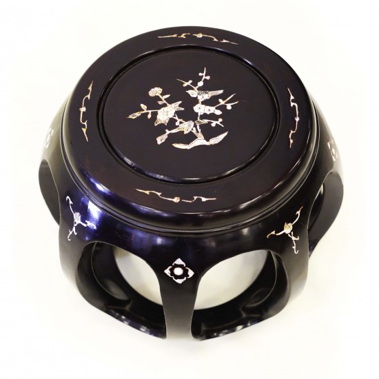 Solid Rosewood Small Drum Stool with Mother of Pearls Inlaid Black - LPK DS