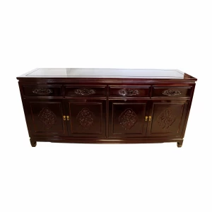 LK11-000321A 72''Rosewood Oriental Buffet Cabinet with Grapes Carvings and Dark Cherry Red Color