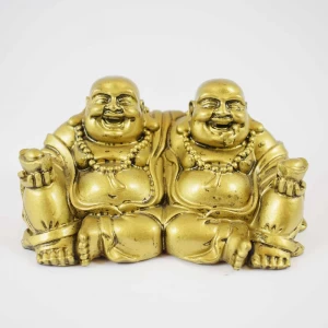 Brass Color Twin Conjoint Laughing Buddha Sitting With Ingot In Hand Brings Prosperity, Success And Financial Gains To The House YC-TWB01