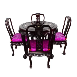 Rose Wood 6 Seater Oval Dining Set with Mother of Pearls Inlaid,Tiger Leg and Grape carving Design